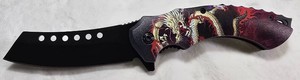 Dragon Graphic Folding Knife  Black 440 Stainless Blade, Red & Gold Handle  NEW
