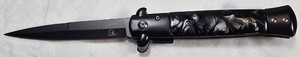 Falcon Milano-Style Stiletto Folding Knife – Black Marble-Look Handle NEW