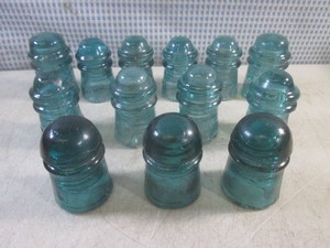 (BS) 13 Vintage Aqua Blue Glass Electrical Insulators