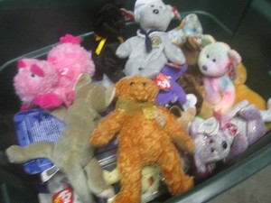 (F-3) Tote of Assorted TY Beanie Babies and Other Plush Animals
