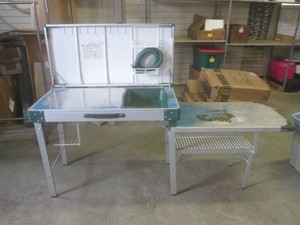 (EW7) Vintage Portable Coleman Camp Kitchen Including Sink Drain Hose, Plug and Game Boards