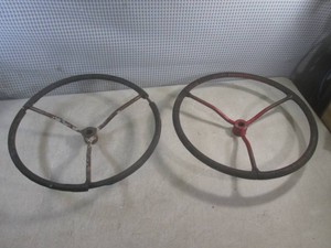 (H-2) 2 Vintage Tractor Steering Wheels 17 38  17 12