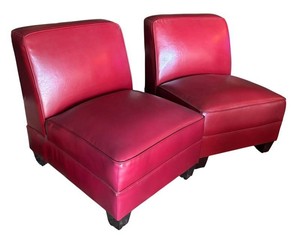 LLR - Two Vintage Red Leather Armless Accent Chairs