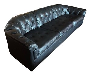 LLR - Vintage Southern Furniture Black Button-Tufted Leather Sofa