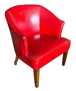 LLR - Vintage Red Vinyl Upholstered Barrel Chair