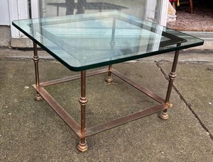 LLR - Vintage Hollywood Regency Style Glass Top Accent Table