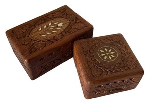LLR - Two Vintage Carved Wooden Keepsake Boxes