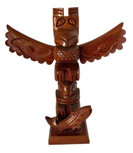 LLR - Vintage Eagle and Fish Folk Art Carved Wood Totem Pole