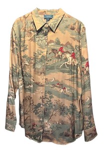 LLM - Vintage New Ralph Lauren Equestrian Print Button-Front Shirt Size 1X