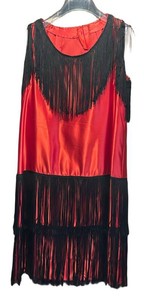 LLM - Vintage Red Satin and Black Fringe Flapper Dress