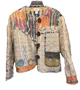 CR1 - Vintage Sandy Starkman Multicolor Embellished Textile Jacket Size L