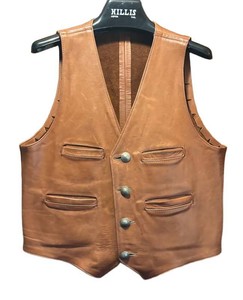 CR1 - Vintage Leather Vest - Brown Button-Front Waistcoat