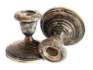 K - Vintage Sterling Silver Candle Holders - Fisher Weighted Pair