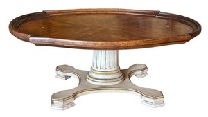 LR - Vintage Drexel Heritage Neoclassical Scalloped Oval Pedestal Table
