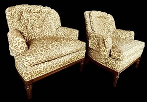 LR - Vintage Upholstered Animal Print Armchairs - Matching Pair