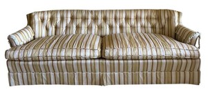 LR - Vintage Sofa - Gold & Yellow Striped Button-Tufted