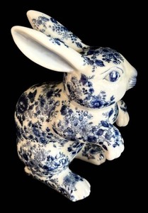LR - Porcelain Rabbit Figurine - Blue & White Chinoiserie