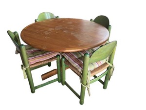 K - Vintage Kitchen Table & 5 Chairs Dining Set - Wood Round Table