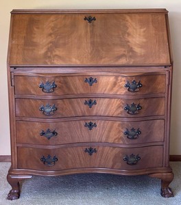 LR - Vintage Secretary Desk - Genuine Mahogany Slant-Front 4-Drawer Writing Desk
