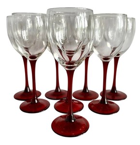 DR - Wine Glasses - Clear & Red Stemware (Lot of 8)