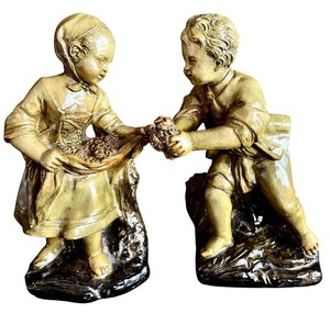 LR - Vintage Chalkware Figurines - Borghese Victorian Boy & Girl (Lot of 2)