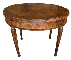 LR - Vintage Side Table - Oval Dark Wood Gold-Tone Accents