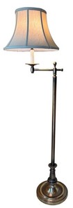 LR - Vintage Floor Lamp - Brass Swing Arm, Fabric Shade