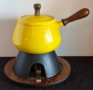 K - Vintage Fondue Pot Set - Styson 1987 Yellow Mohr