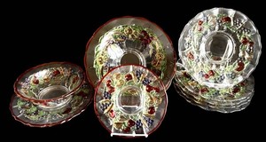 DR - Vintage Fruit Wreath Glass Plate Set - Indiana Glass Garland  Della Robbia