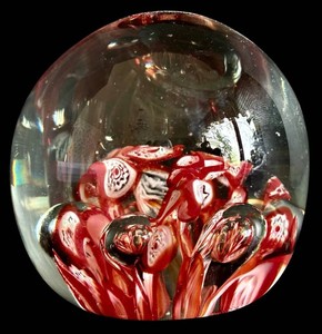 DR - Glass Paperweight - Red & White Floral Millefiori