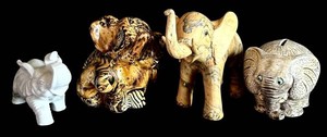 LR - Elephant Figurines & Piggy Bank Mixed Collection (Lot of 4)