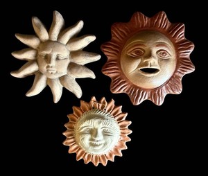 DR - Vintage Terracotta Sun Face Wall Plaques - Handcrafted Set (Lot of 3)