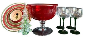 DR - Christmas Serving Set - Red Bowl, Green-Stem Glasses & Tree