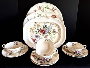 K - Vintage English Transferware China - Copeland Spode Romney (Lot of 13)