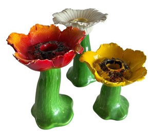 DR - Ceramic Flower Candleholders - Horchow Collection 3-Piece Set