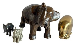 DR - Elephant Figurines - Vintage Mid-Century Metal Group (Lot of 4)