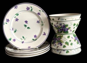 LR - Vintage China Plates & Bowls - Waverly Garden Room Sweet Violet (Lot of 8)