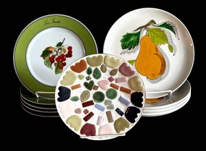 DR - Vintage Decorative Fruit Plates & Mosaic Tray Group