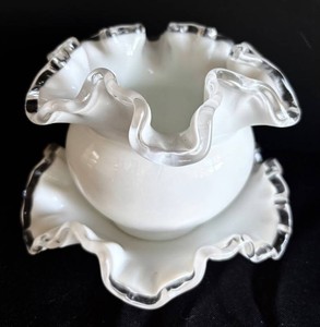 DR - Vintage Rose Bowls - Fenton Silver Crest Milk Glass 2-Piece Set