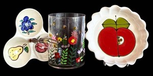 Hand-Painted Glass Vase, Apple Dish & Serving Tray Mixed Lot