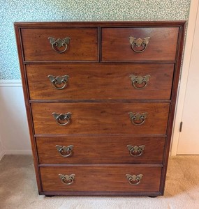 MB - Vintage Henredon Asian Chinoiserie Mahogany Tall Chest of Drawers