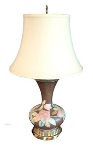 MB - Vintage Table Lamp - Floral Decorated Body, Fluted Base