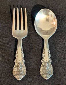 K - Vintage Sterling Silver Baby Fork & Spoon - Wallace 4in