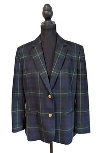 MB - Womens Blazer - Ralph Lauren Navy Green Tartan Plaid Jacket Size XL