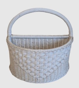 Vintage Magazine Basket - White Woven Basket