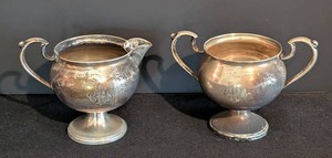 K - Vintage sterling Silver Sugar and Creamer Set - Weighted Monogrammed