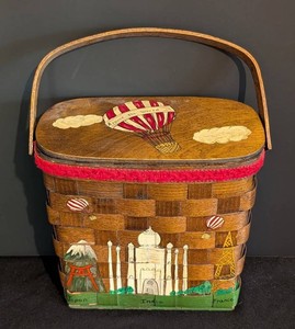 MB - Vintage Caro Nan Woven Wood Hand Painted and Decoupage Purse