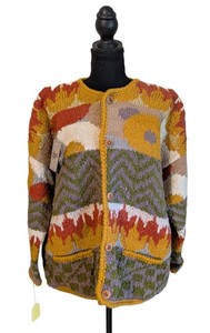 MB - Vintage Womens Wool Cardigan Sweater - New Multicolor Geometric Knit