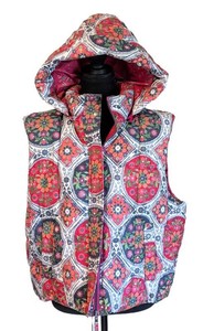MB - Womens Quilted Vest - Sundance Floral Hooded Puffer Size L