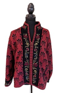 MB - Womens Icelandic Sweater - Icelandic Design Floral Zip Cardigan Size Large
